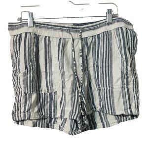 Faded Glory Navy Blue and White Linen Blend Shorts with Elastic Waistband Sz 16